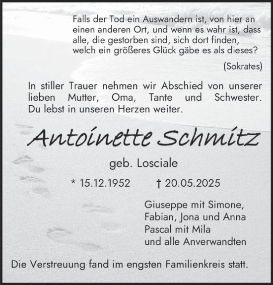 Traueranzeige von Antoinette Schmitz von trierischer_volksfreund
