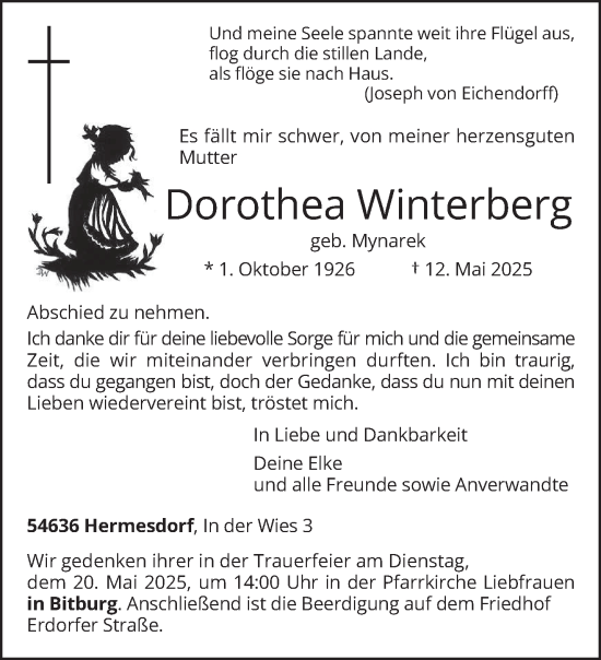Traueranzeige von Dorothea Winterberg von trierischer_volksfreund