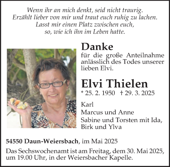 Traueranzeige von Elvi Thielen von trierischer_volksfreund