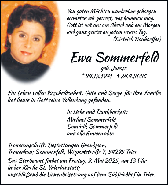 Traueranzeige von Ewa Sommerfeld von trierischer_volksfreund