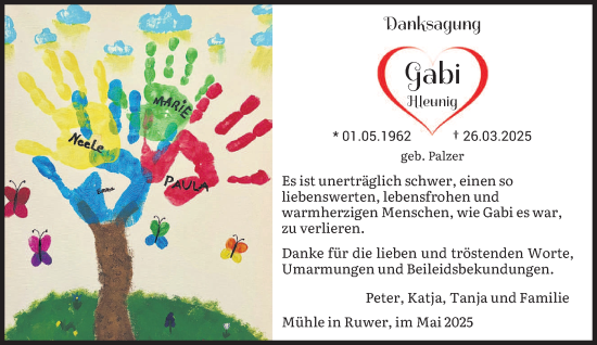 Traueranzeige von Gabi Hleunig von trierischer_volksfreund