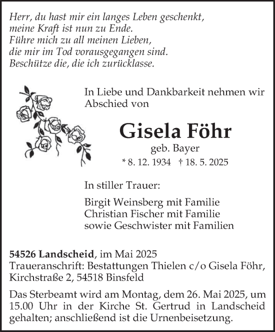 Traueranzeige von Gisela Föhr von trierischer_volksfreund