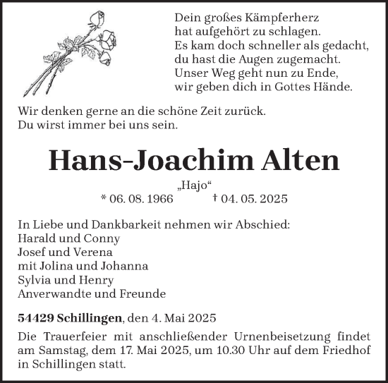 Traueranzeige von Hans-Joachim Alten von trierischer_volksfreund