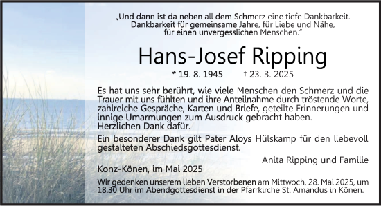 Traueranzeige von Hans-Josef Ripping von trierischer_volksfreund