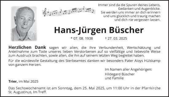 Traueranzeige von Hans-Jürgen Büscher von trierischer_volksfreund