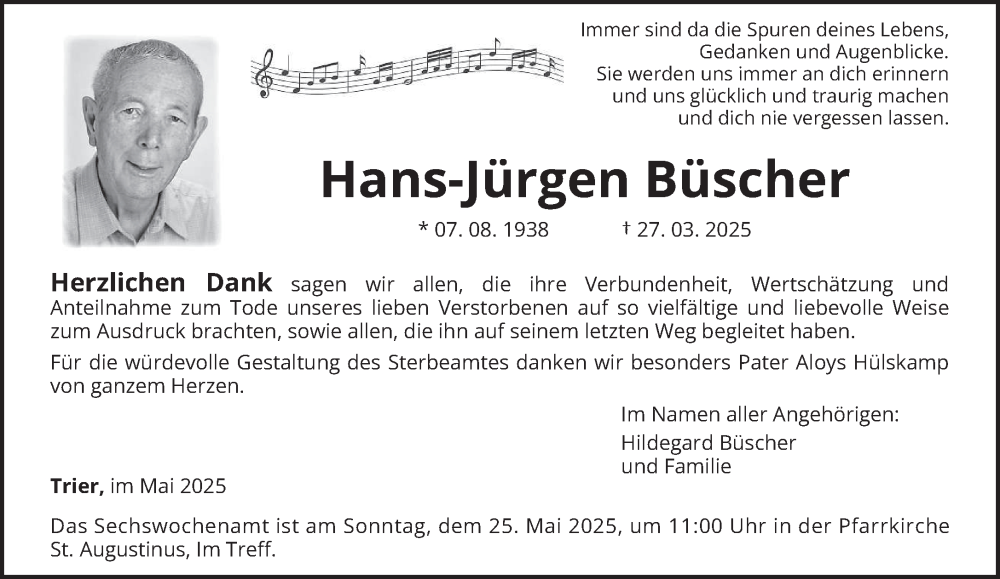  Traueranzeige für Hans-Jürgen Büscher vom 21.05.2025 aus trierischer_volksfreund