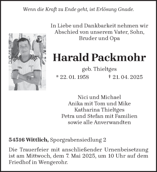 Traueranzeige von Harald Packmohr von trierischer_volksfreund