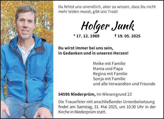 Traueranzeige von Holger Junk von trierischer_volksfreund