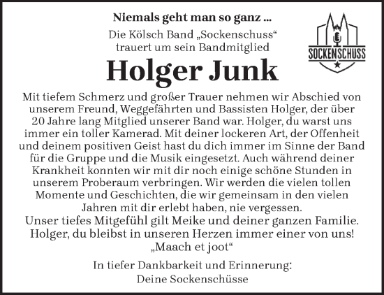 Traueranzeige von Holger Junk von trierischer_volksfreund