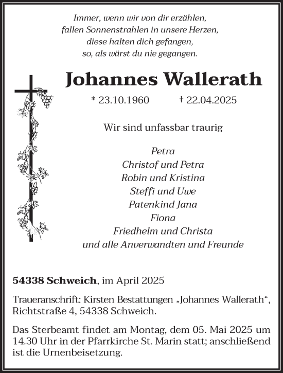 Traueranzeige von Johannes Wallerath von trierischer_volksfreund