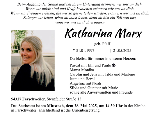 Traueranzeige von Katharina Marx von trierischer_volksfreund