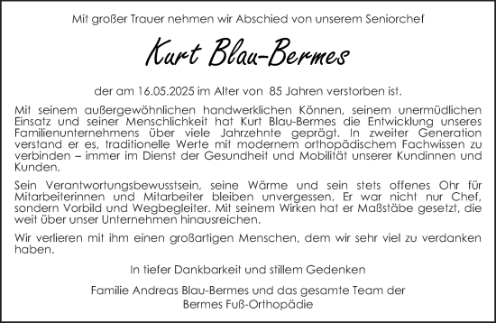 Traueranzeige von Kurt Blau-Bermes von trierischer_volksfreund