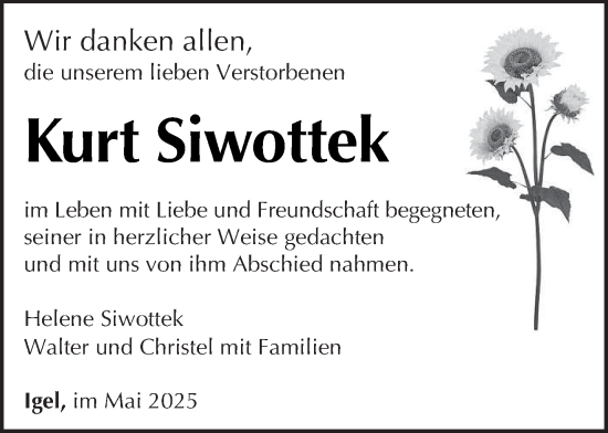 Traueranzeige von Kurt Siwottek von trierischer_volksfreund