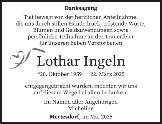 Traueranzeige von Lothar Ingeln von trierischer_volksfreund