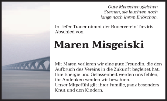 Traueranzeige von Maren Misgeiski von trierischer_volksfreund