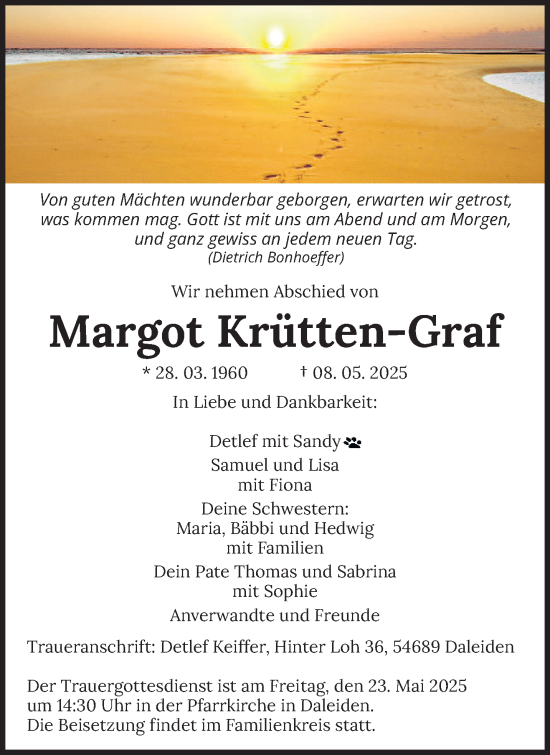 Traueranzeige von Margot Krütten-Graf von trierischer_volksfreund
