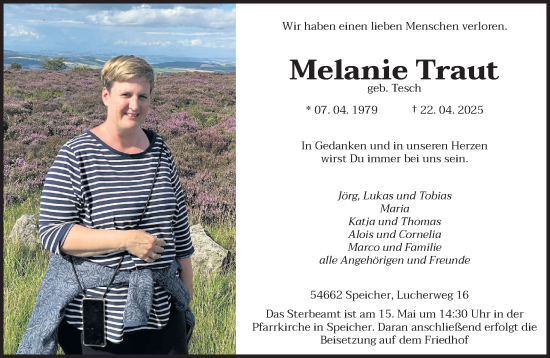 Traueranzeige von Melanie Traut von trierischer_volksfreund