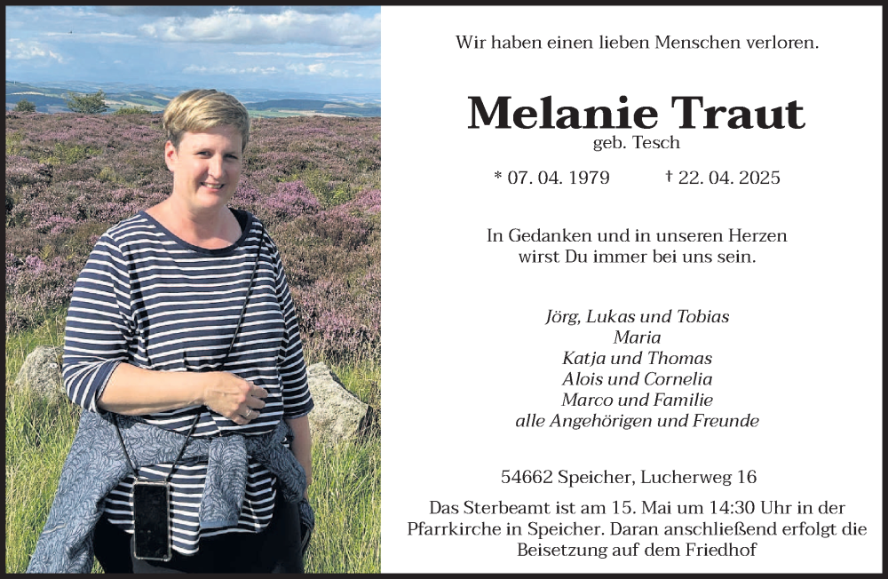  Traueranzeige für Melanie Traut vom 03.05.2025 aus trierischer_volksfreund