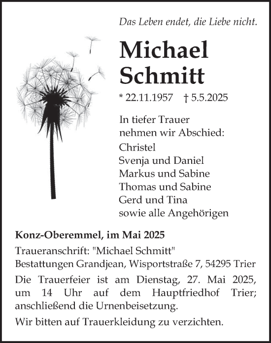 Traueranzeige von Michael Schmitt von trierischer_volksfreund