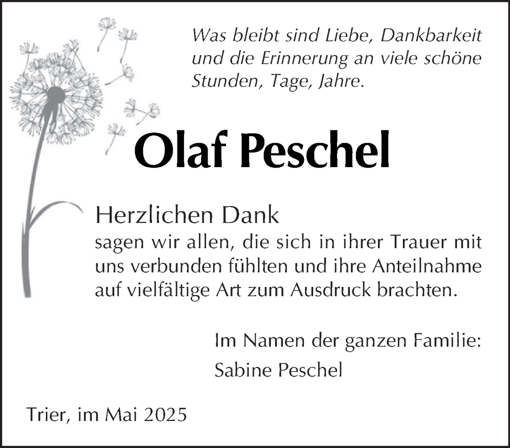  Traueranzeige für Olaf Peschel vom 17.05.2025 aus trierischer_volksfreund