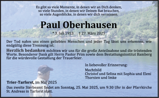 Traueranzeige von Paul Oberhausen von trierischer_volksfreund