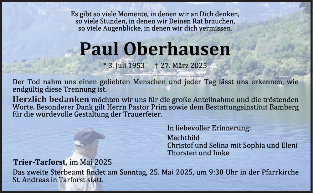  Traueranzeige für Paul Oberhausen vom 17.05.2025 aus trierischer_volksfreund