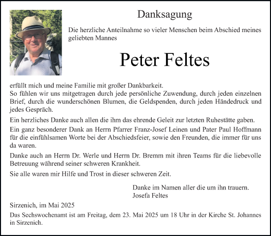 Traueranzeige von Peter Feltes von trierischer_volksfreund
