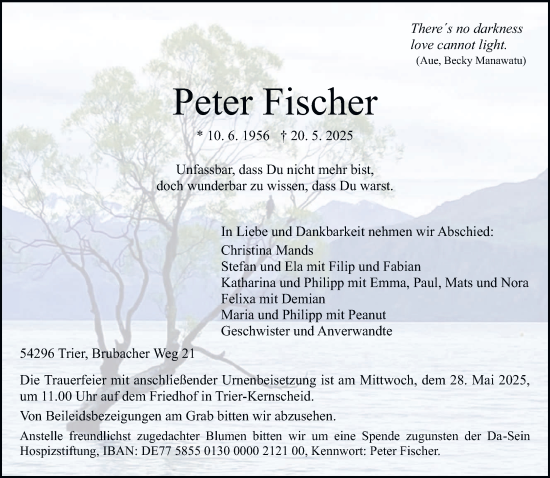 Traueranzeige von Peter Fischer von trierischer_volksfreund