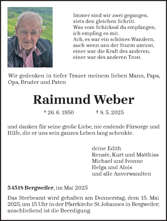 Traueranzeige von Raimund Weber von trierischer_volksfreund