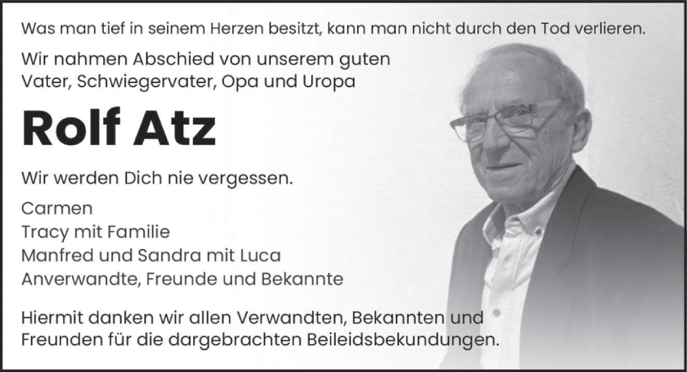  Traueranzeige für Rolf Atz vom 24.05.2025 aus trierischer_volksfreund