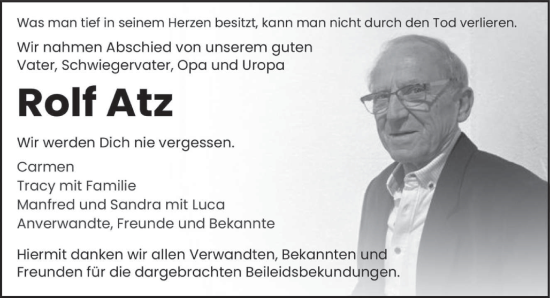 Traueranzeige von Rolf Atz von trierischer_volksfreund