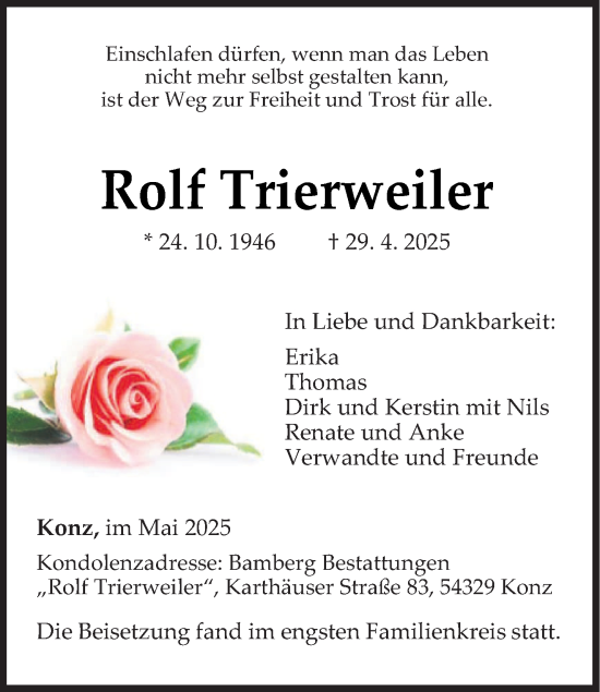 Traueranzeige von Rolf Trierweiler von trierischer_volksfreund
