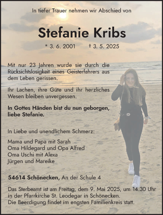 Traueranzeige von Stefanie Kribs von trierischer_volksfreund