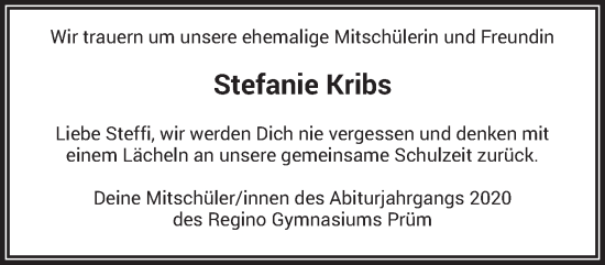 Traueranzeige von Stefanie Kribs von trierischer_volksfreund