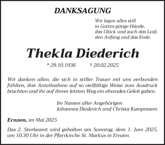 Traueranzeige von Thekla Diederich von trierischer_volksfreund