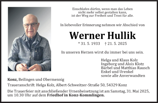 Traueranzeige von Werner Hullik von trierischer_volksfreund