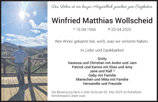 Traueranzeige von Winfried Matthias Wollscheid von trierischer_volksfreund