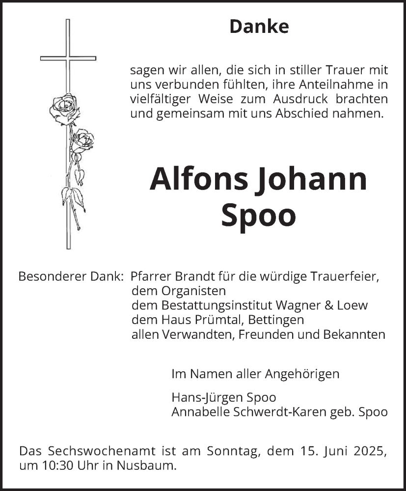  Traueranzeige für Alfons Johann Spoo vom 07.06.2025 aus trierischer_volksfreund