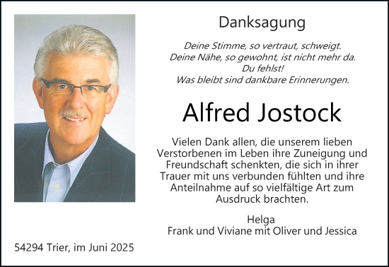 Traueranzeige von Alfred Jostock von trierischer_volksfreund