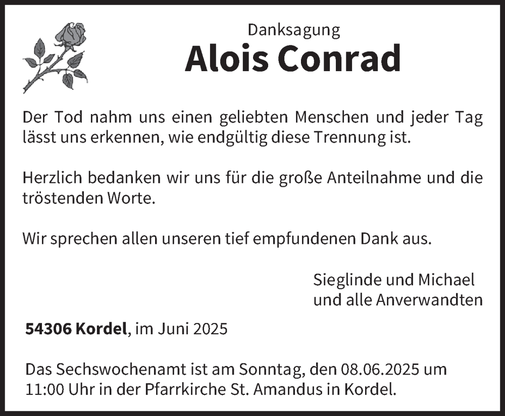  Traueranzeige für Alois Conrad vom 07.06.2025 aus trierischer_volksfreund