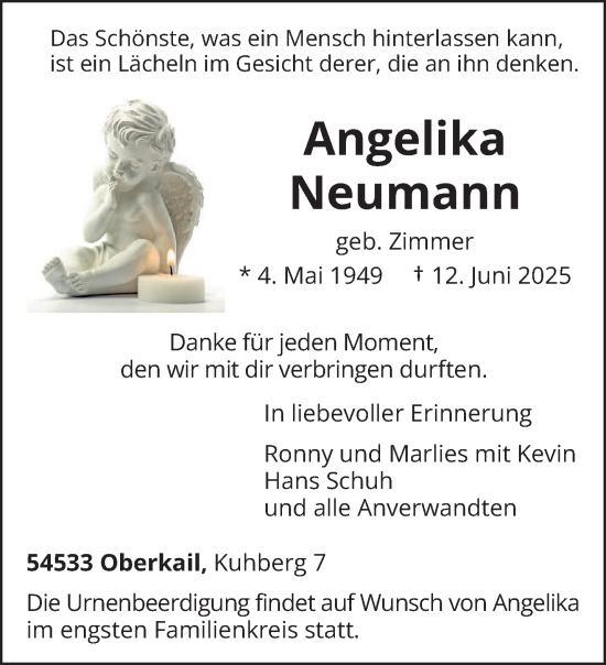 Traueranzeige von Angelika Neumann von trierischer_volksfreund