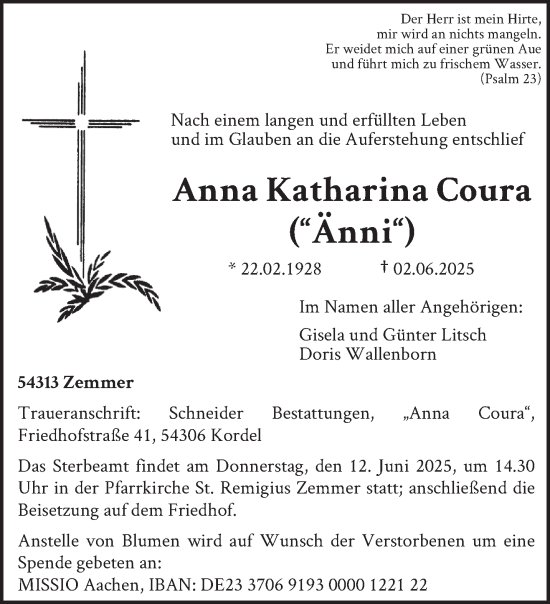 Traueranzeige von Anna Katharina Coura von trierischer_volksfreund