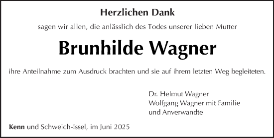 Traueranzeige von Brunhilde Wagner von trierischer_volksfreund