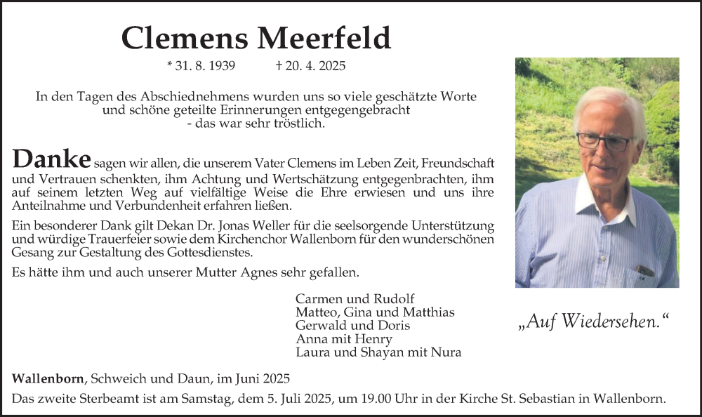  Traueranzeige für Clemens Meerfeld vom 14.06.2025 aus trierischer_volksfreund