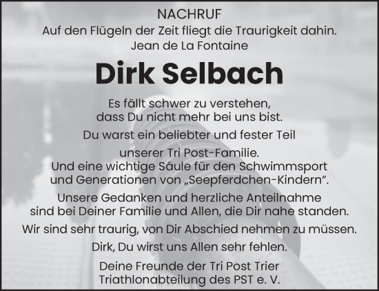 Traueranzeige von Dirk Selbach von trierischer_volksfreund