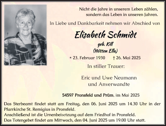 Traueranzeige von Elisabeth Schmidt von trierischer_volksfreund