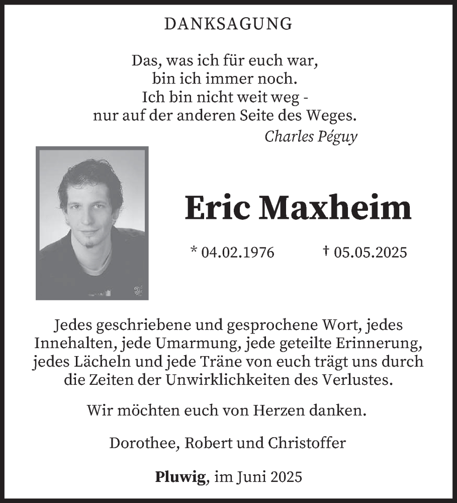  Traueranzeige für Eric Maxheim vom 07.06.2025 aus trierischer_volksfreund