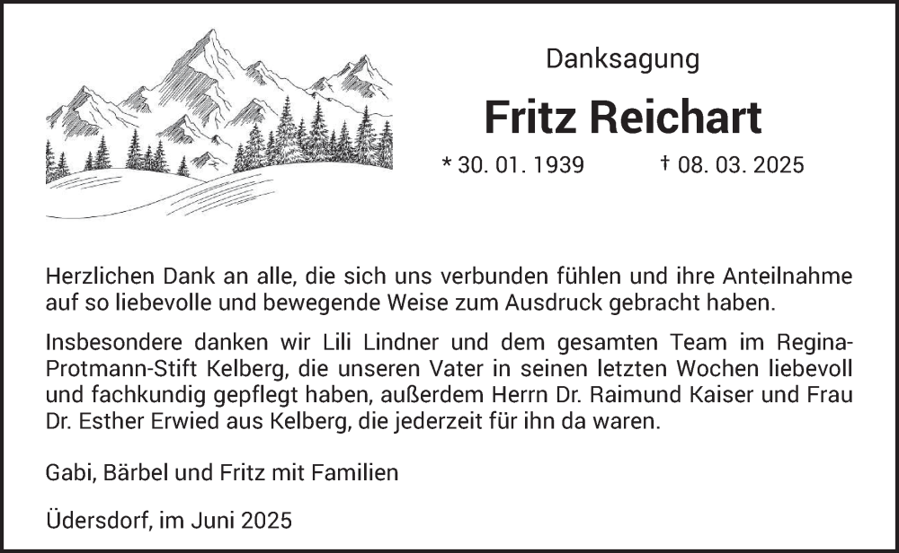  Traueranzeige für Fritz Reichart vom 14.06.2025 aus trierischer_volksfreund