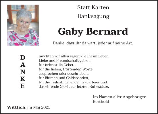 Traueranzeige von Gaby Bernard von trierischer_volksfreund