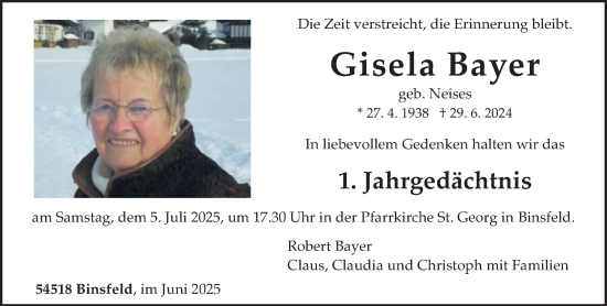Traueranzeige von Gisela Bayer von trierischer_volksfreund